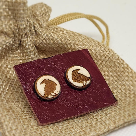 Crow Earrings, Wooden Stud Earrings, Laser Engraved Earrings, Symbolic Jewellery