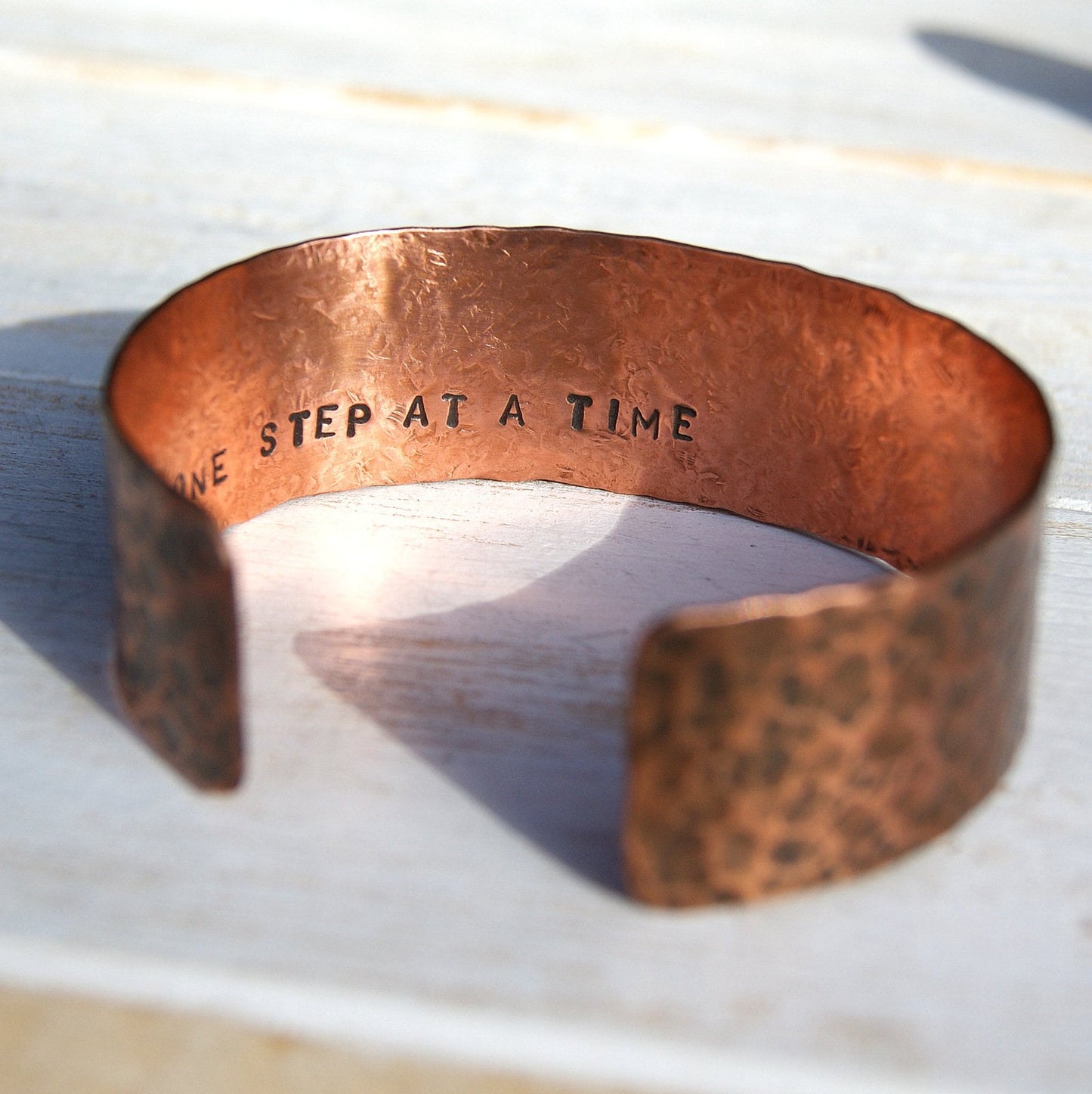 Copper Engraved Bracelet, Hidden Message Bracelet, One Step At A Time