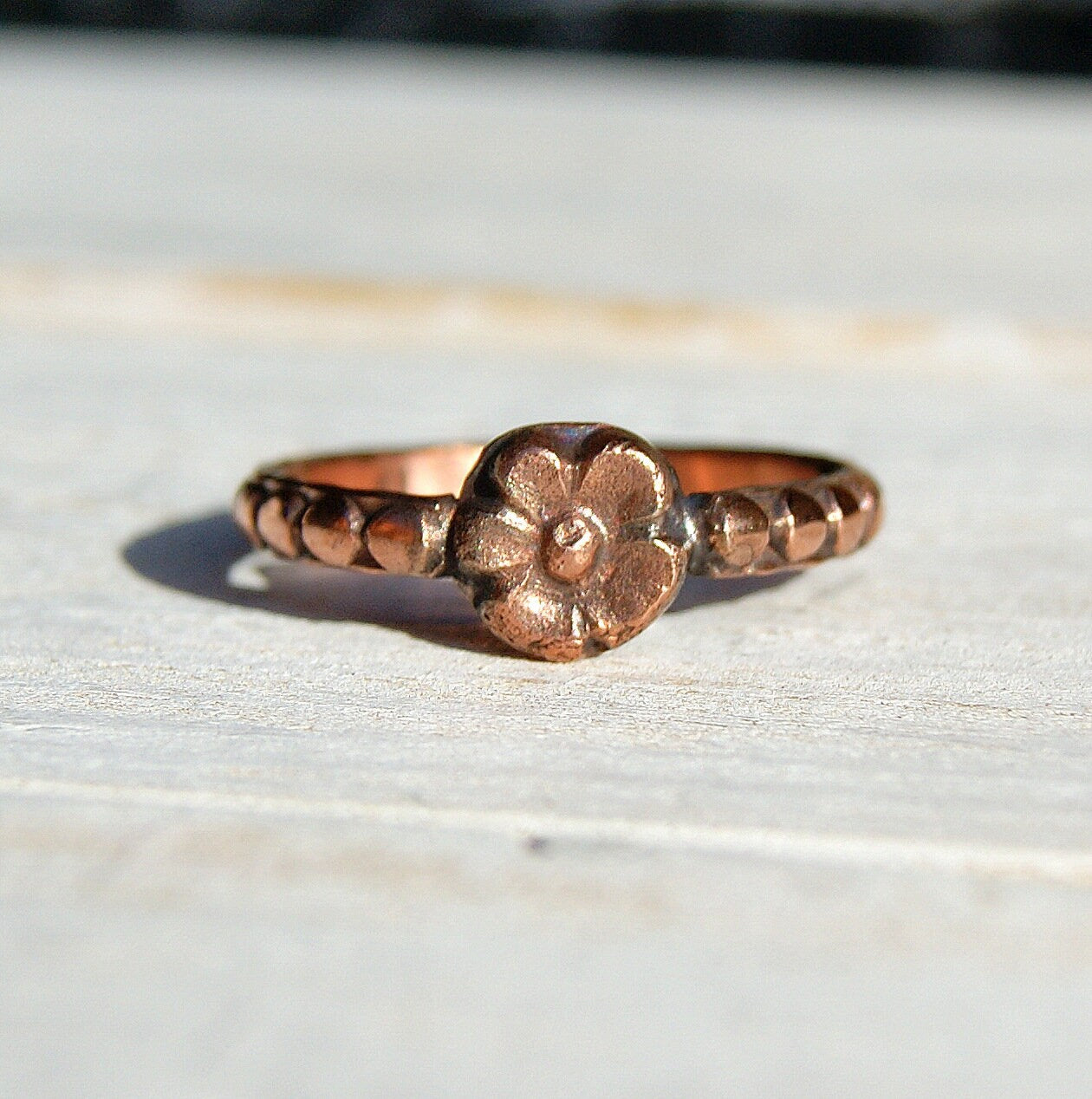 Copper Flower Ring, Pure Copper Ring, Boho Rustic Jewellery