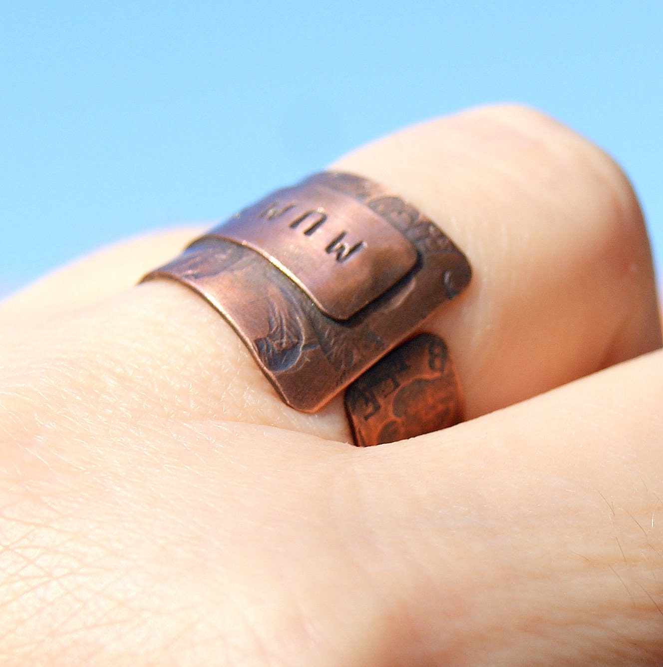 Adjustable Copper Ring, Wide Name Ring, 7th Anniversary Gift Idea, Rustic Jewellery