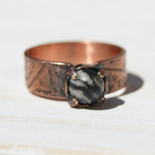 Black Silk Copper Ring, Jasper Ring, Pure Copper Jewellery