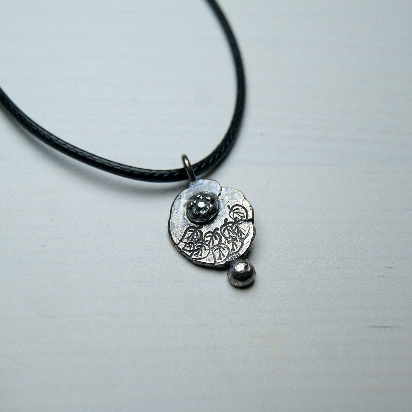 Sterling Silver Flower Pendant, Silver Organic Necklace, Small Rustic Pendant, Boho Necklace, Delicate Oxidised Pendant