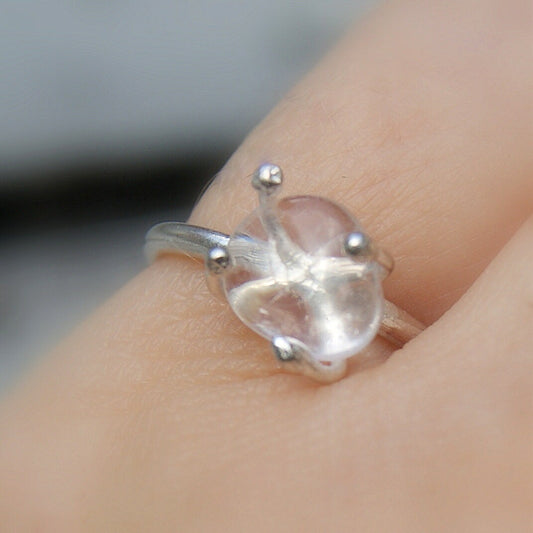 Crystal Quartz Ring, Delicate Stacking Ring, Sterling Silver Pinky Ring