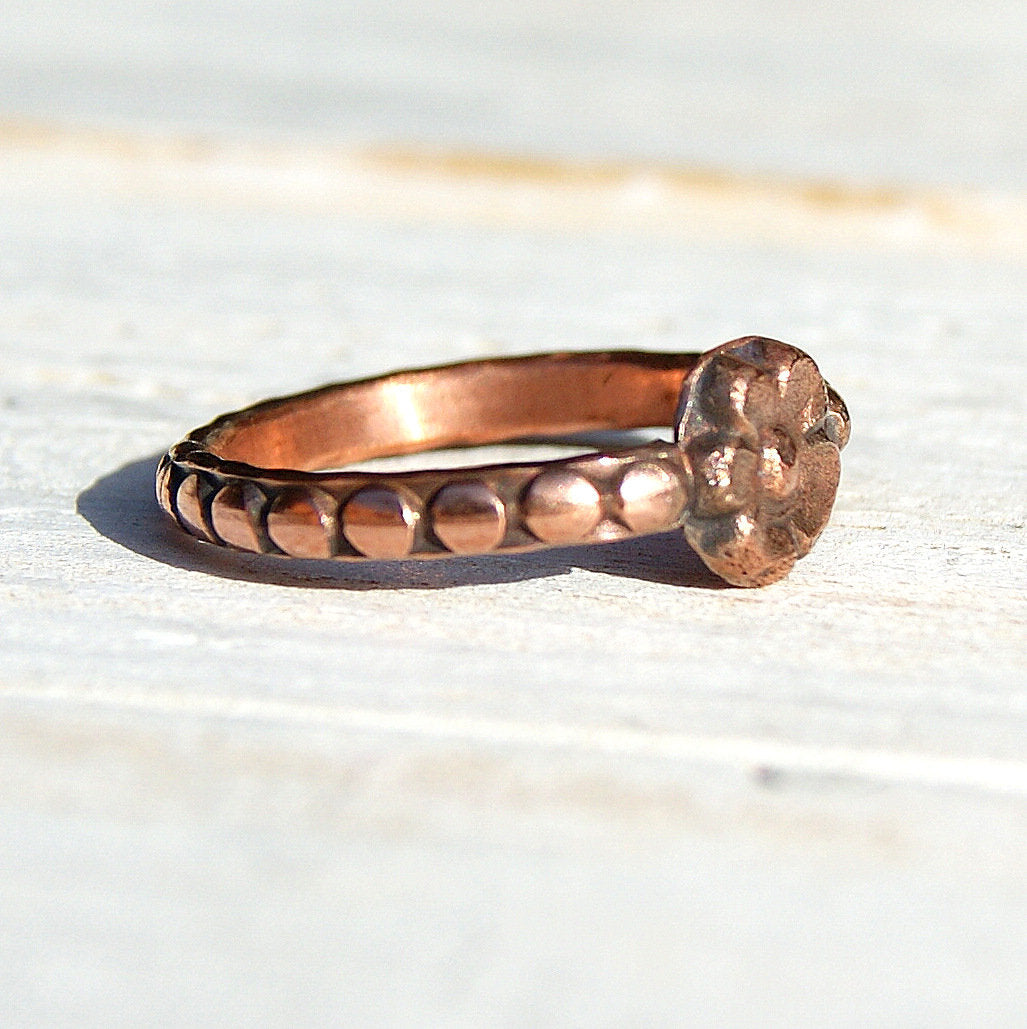 Copper Flower Ring, Pure Copper Ring, Boho Rustic Jewellery