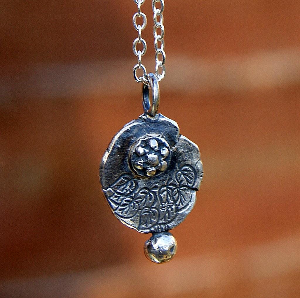 Sterling Silver Flower Pendant, Silver Organic Necklace, Small Rustic Pendant, Boho Necklace, Delicate Oxidised Pendant