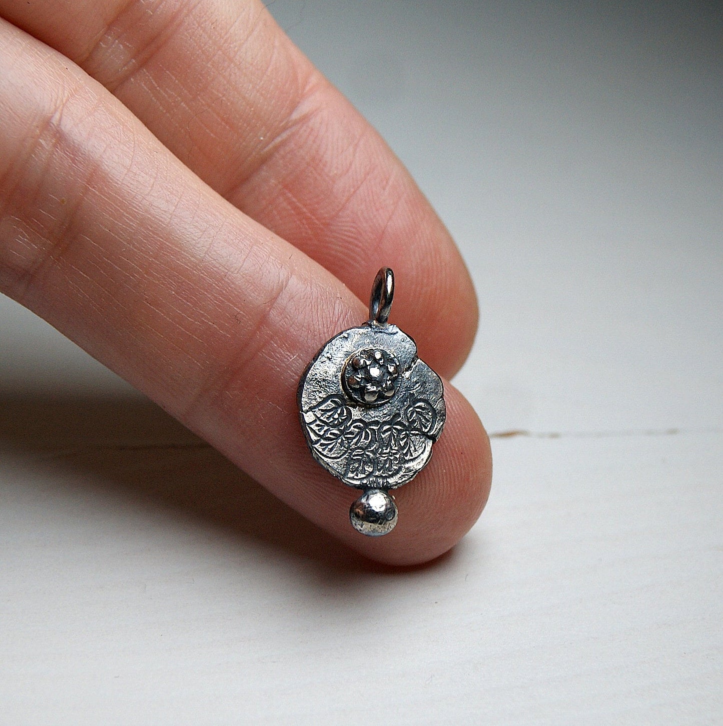 Sterling Silver Flower Pendant, Silver Organic Necklace, Small Rustic Pendant, Boho Necklace, Delicate Oxidised Pendant