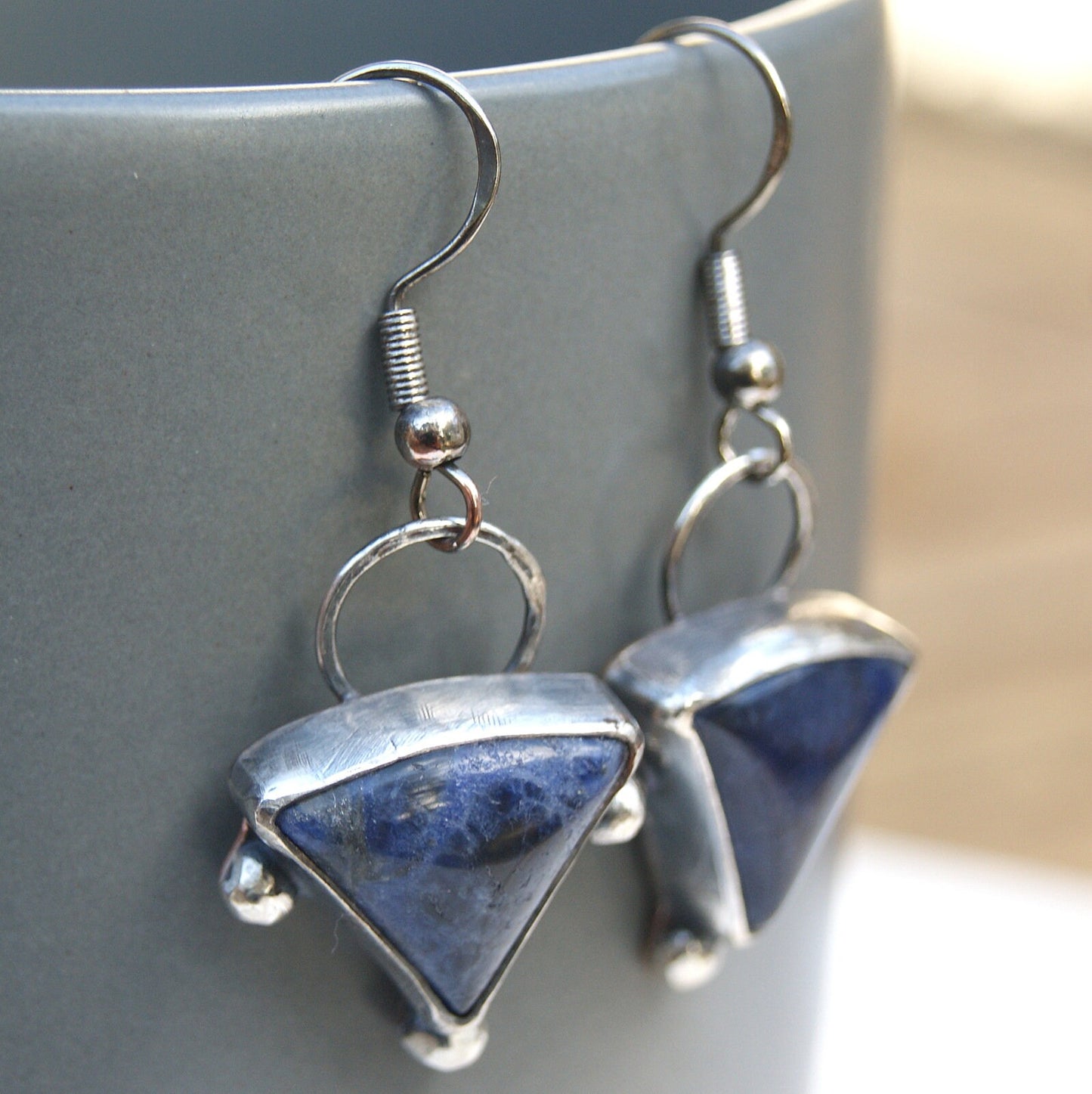 Sodalite Dangle Earrings, Blue Drop Earrings, Silver and Copper Jewellery