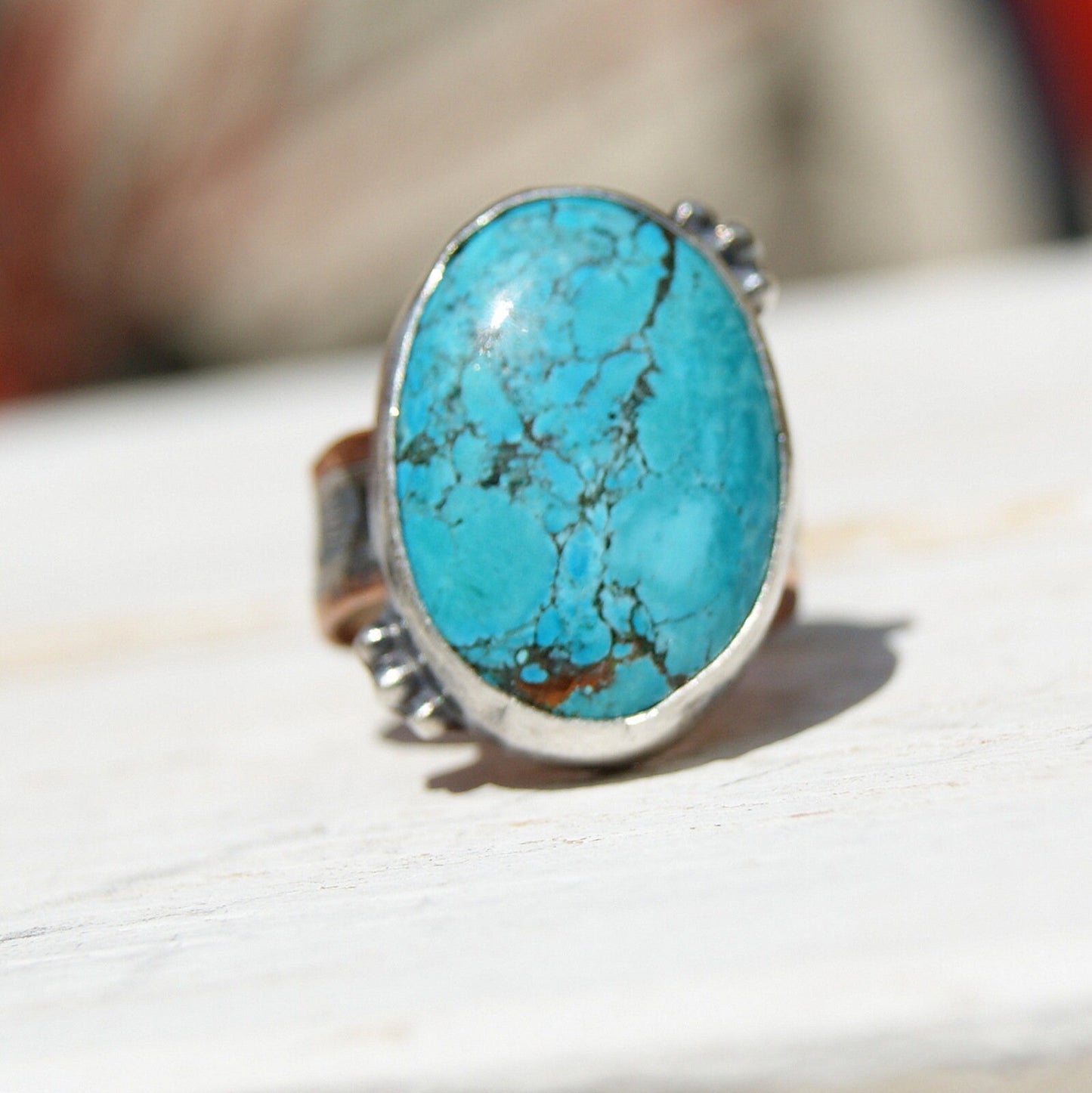 Large Turquoise Ring, Rustic Jewellery, December Birthstone, Gemstone Boho Ring