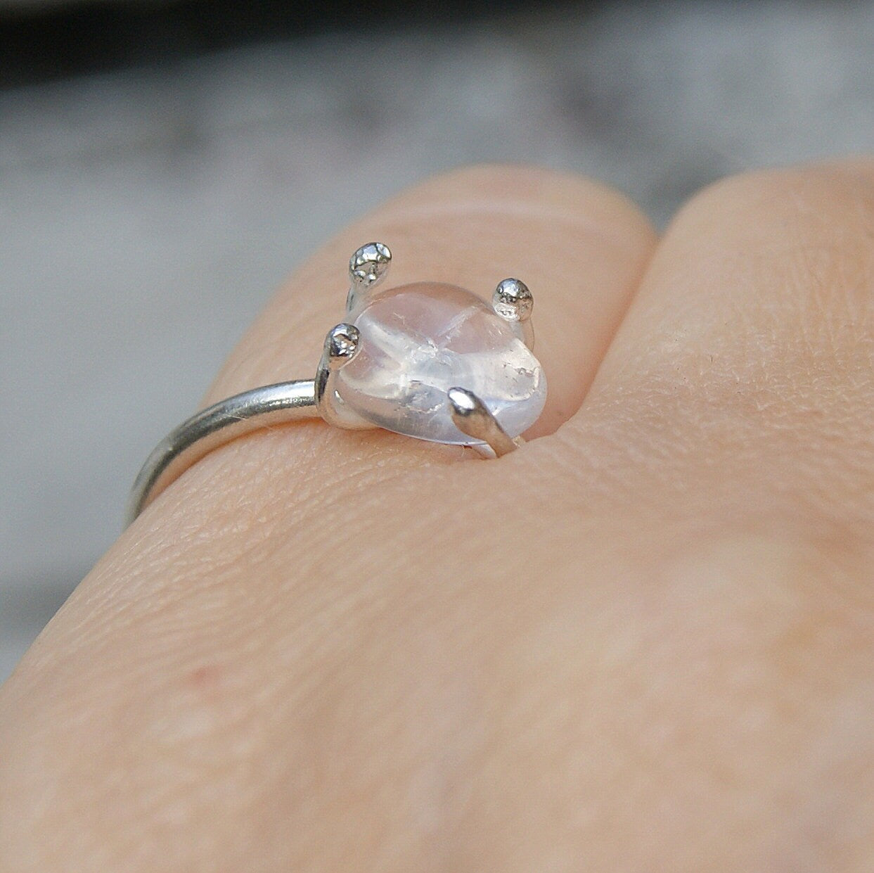 Crystal Quartz Ring, Delicate Stacking Ring, Sterling Silver Pinky Ring