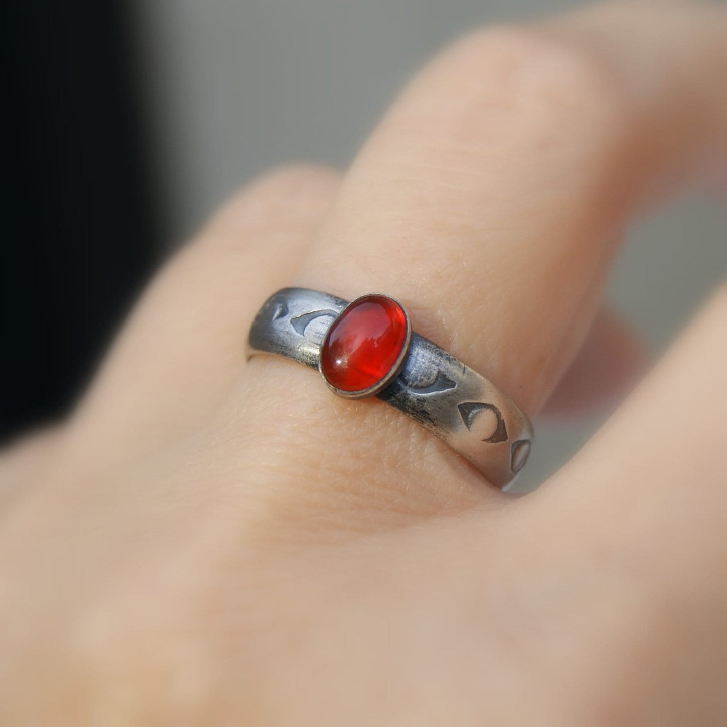 Carnelian Ring, Red Stone Ring, Sterling Silver Ring Size UK Q or US 8