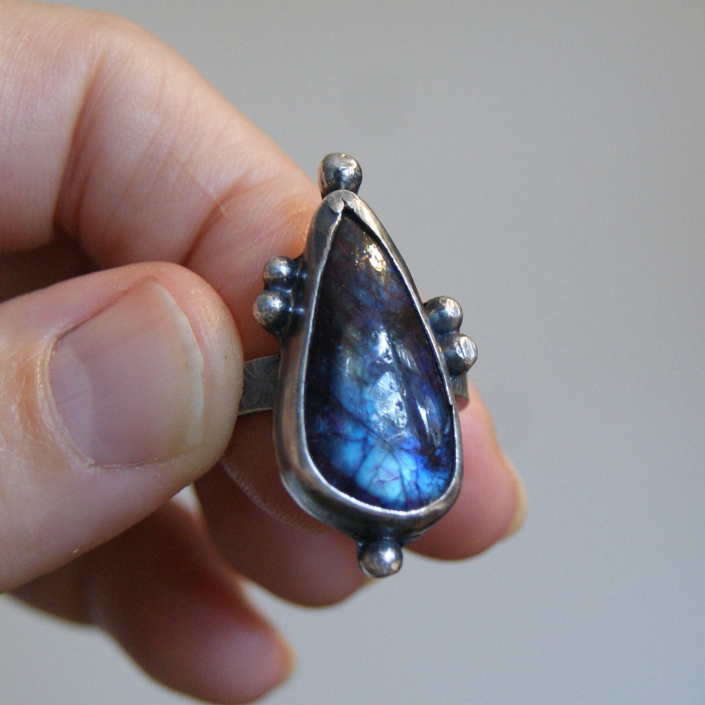 Labradorite Sterling Silver Ring, Boho Jewellery, Rustic Silver Ring