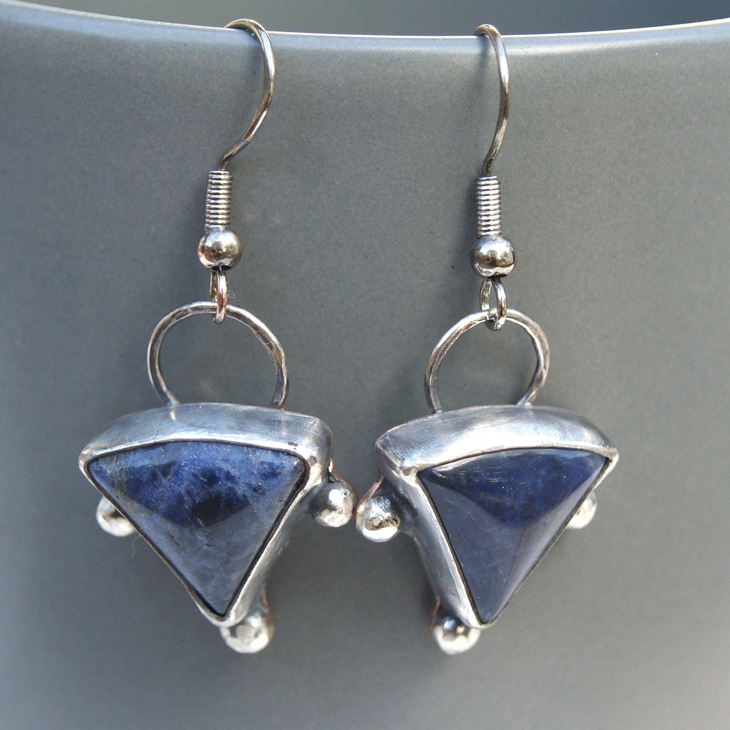 Sodalite Dangle Earrings, Blue Drop Earrings, Silver and Copper Jewellery