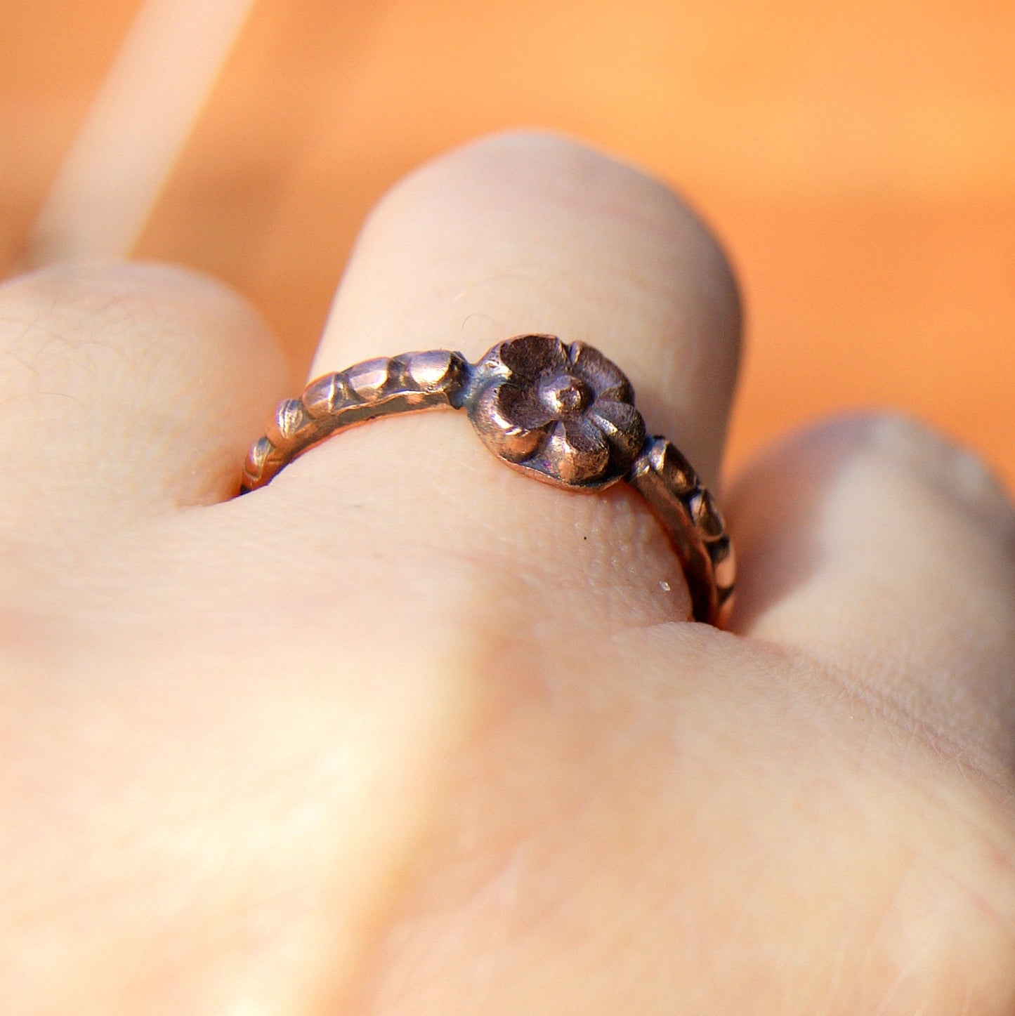 Copper Flower Ring, Pure Copper Ring, Boho Rustic Jewellery