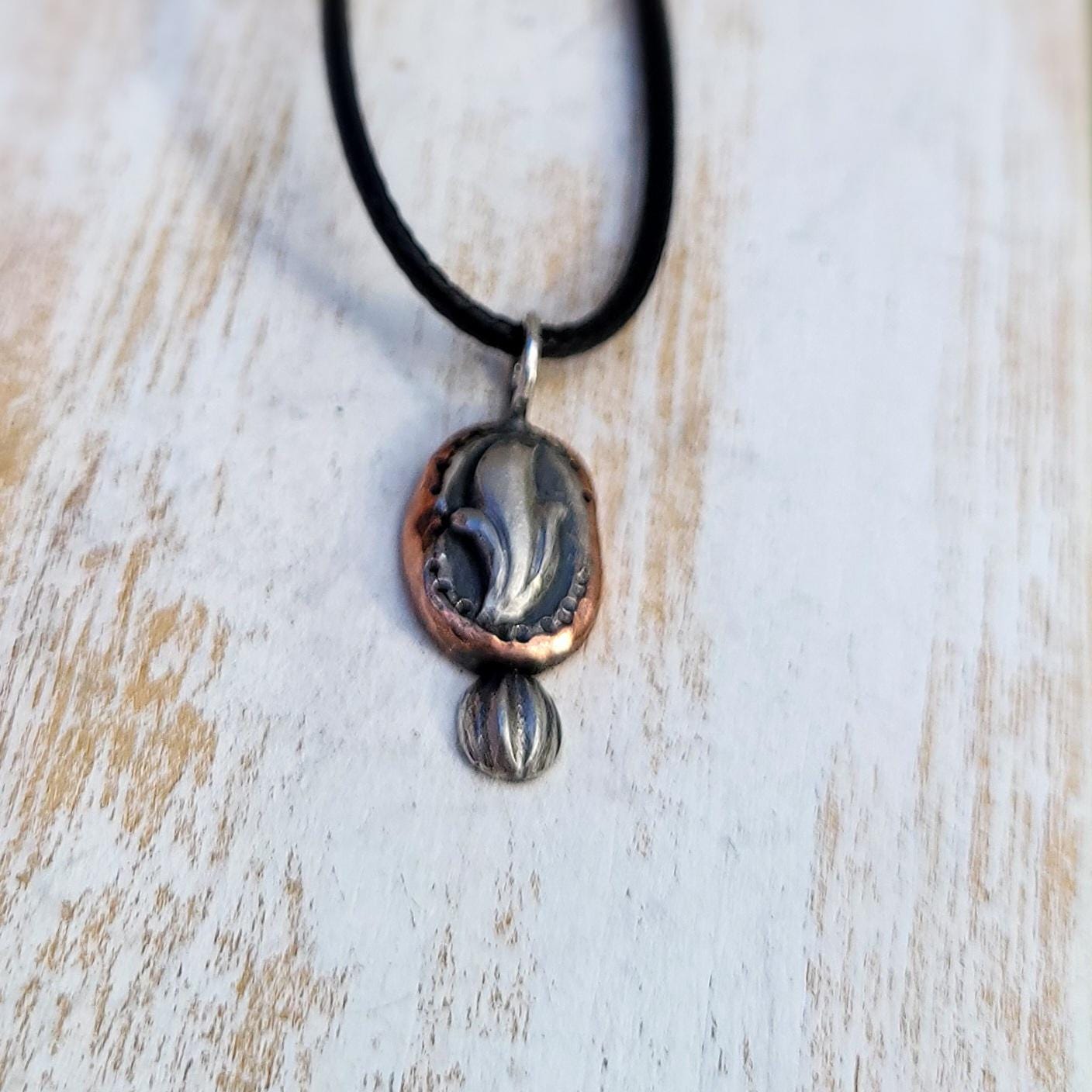 Silver and Copper Floral Pendant