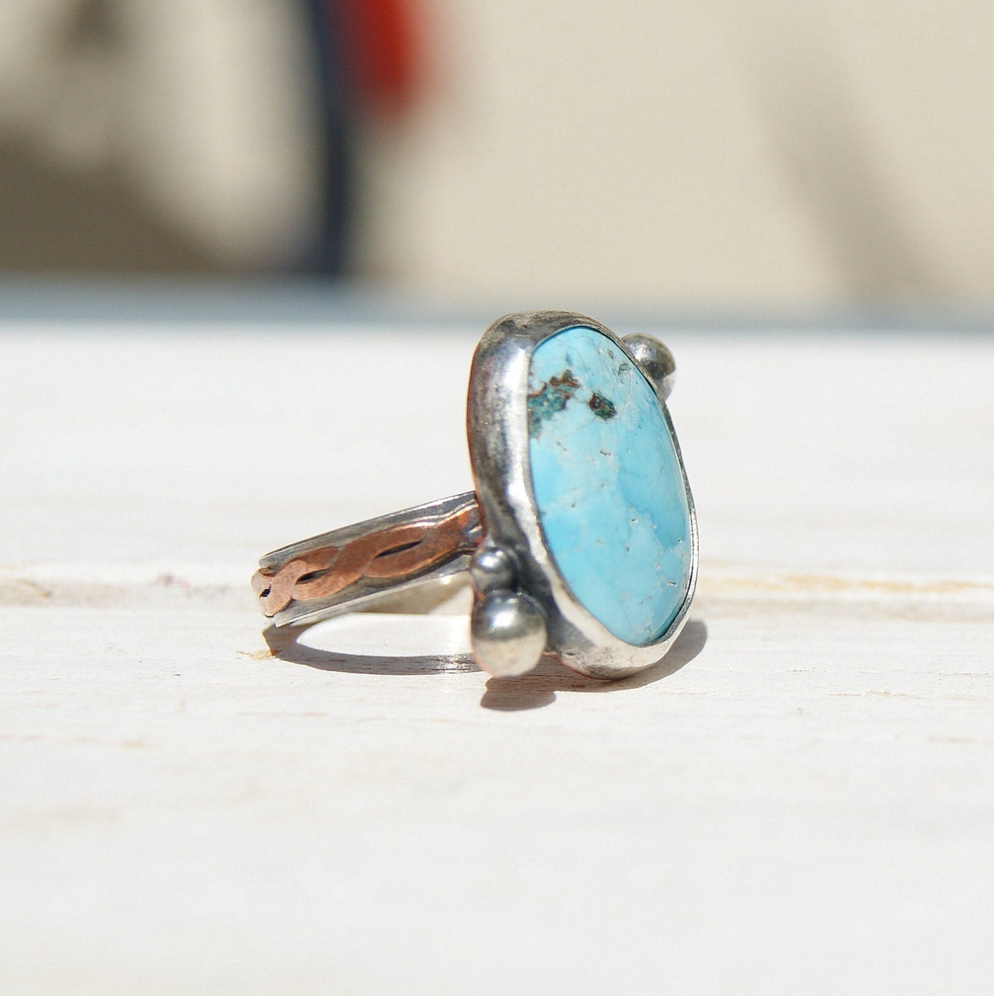 Turquoise Rustic Ring, December Birthstone Ring, Large Gypsy Rings