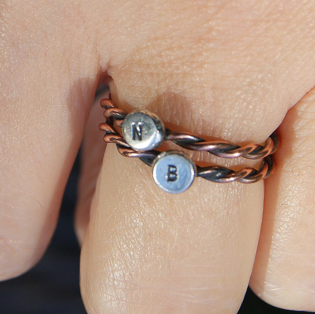 Personalised Copper and Silver Ring, Twist Band Ring, Monogram Jewellery, Mixed Metals