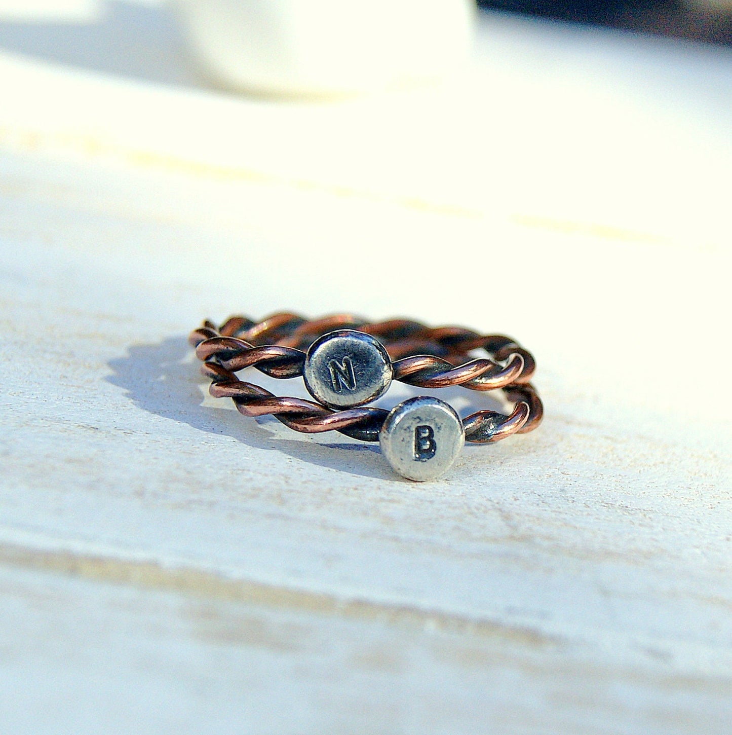 Personalised Ring, Rustic Oxidised Jewellery, Copper And Silver Ring, Twist Band Ring