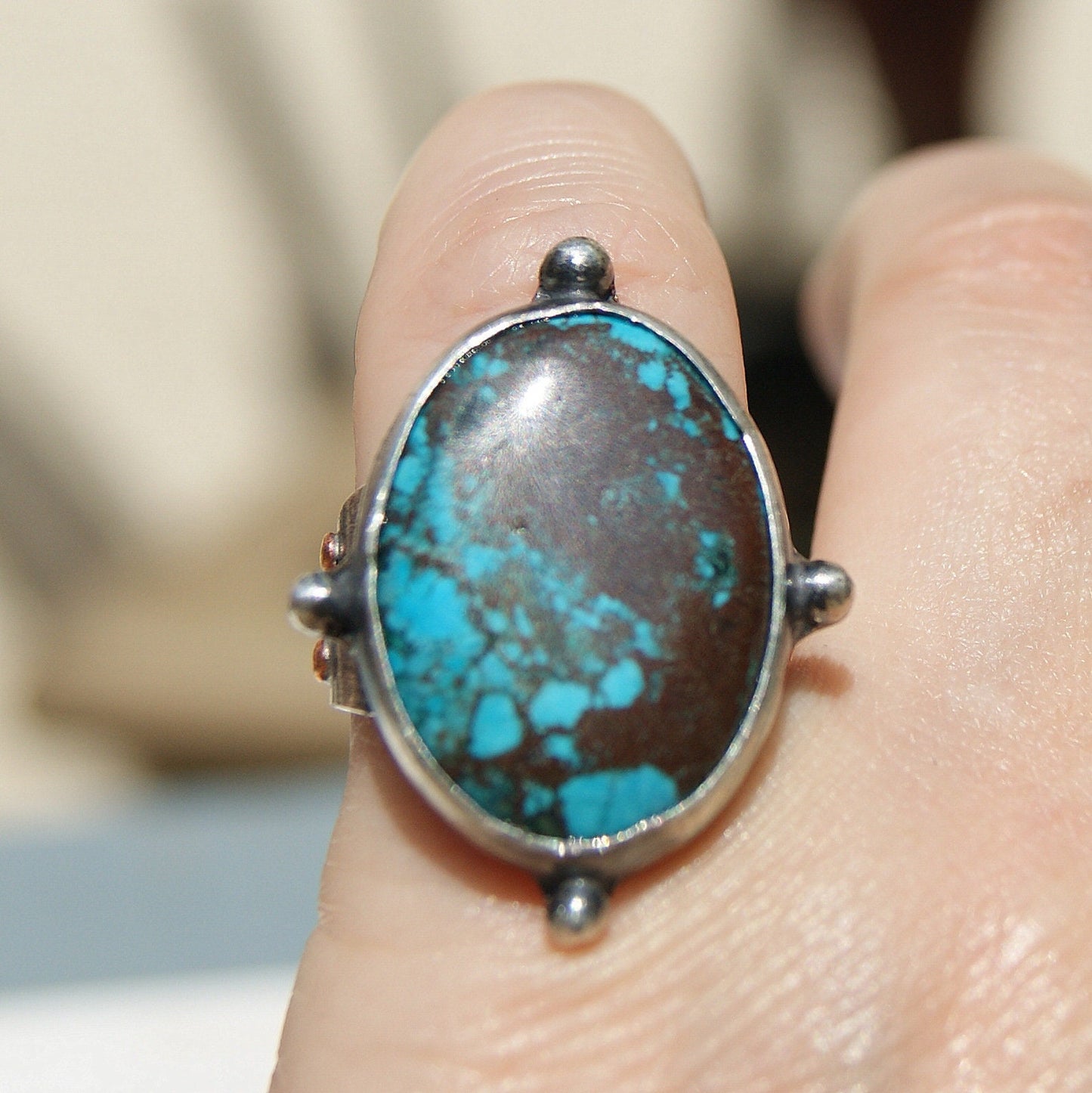 Turquoise Rustic Ring, December Birthstone Ring, Large Rings