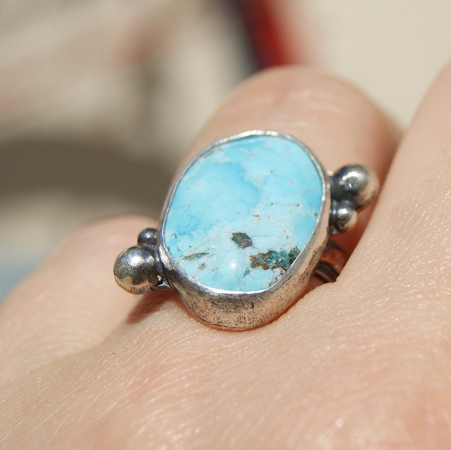 Turquoise Rustic Ring, December Birthstone Ring, Large Gypsy Rings