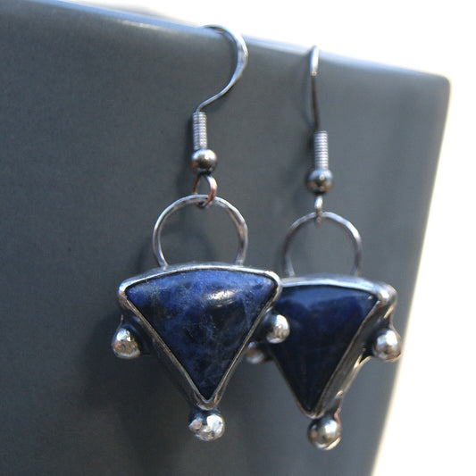 Sodalite Dangle Earrings, Blue Drop Earrings, Silver and Copper Jewellery