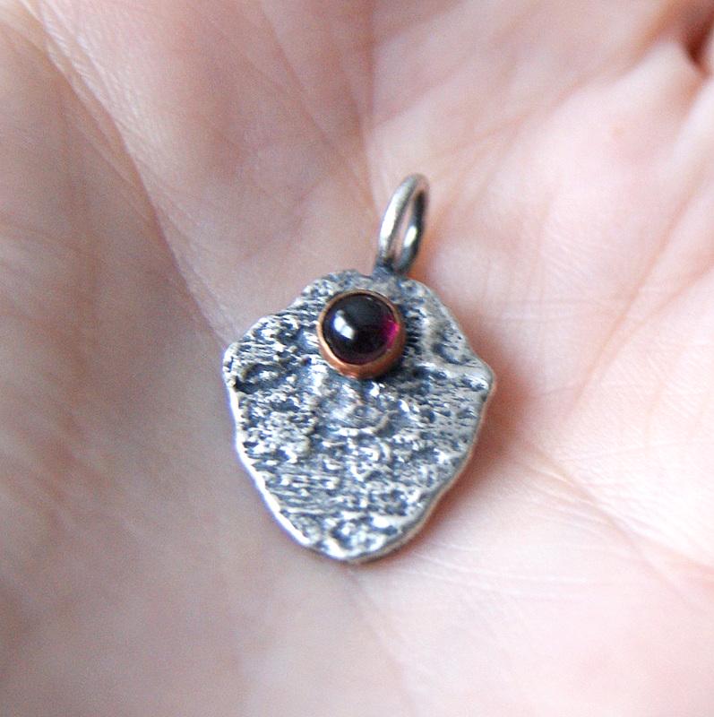 Garnet Gemstone Pendant, Sterling Silver Organic Necklace, Small Rustic Pendant, Boho Necklace, Delicate Oxidised Pendant