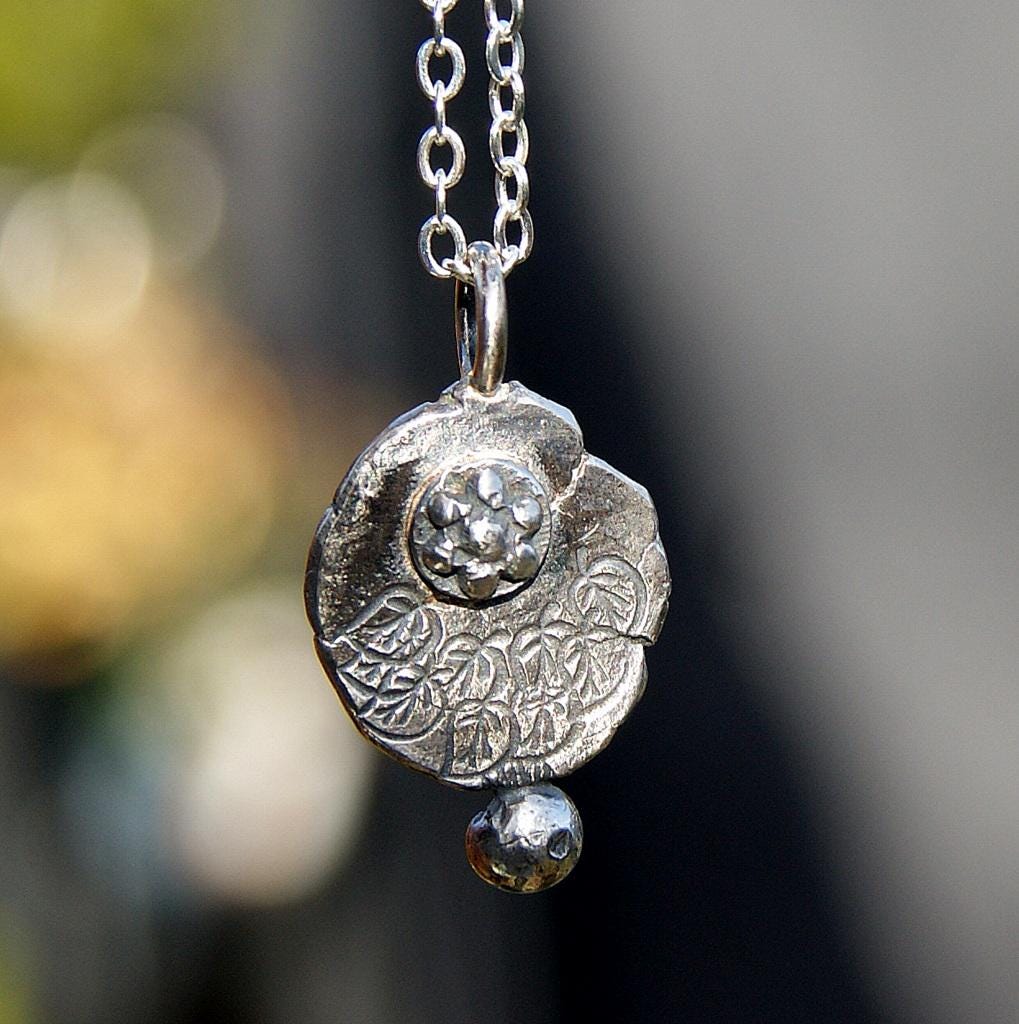 Sterling Silver Flower Pendant, Silver Organic Necklace, Small Rustic Pendant, Boho Necklace, Delicate Oxidised Pendant