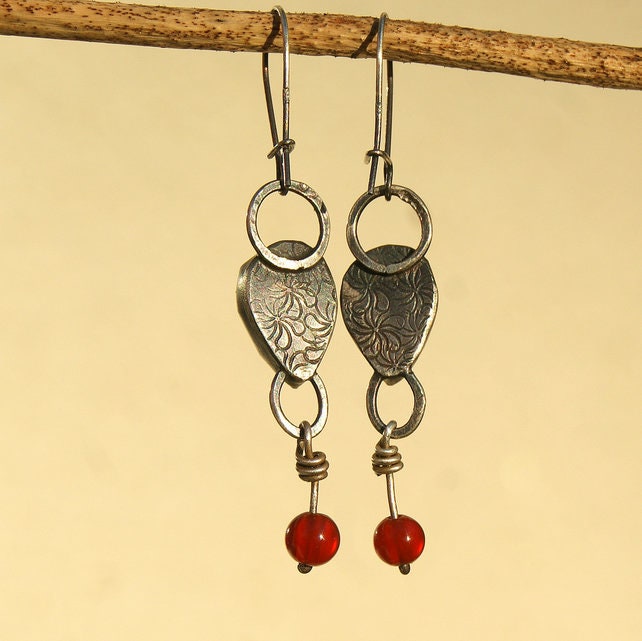 Red Tiger’s Eye and Carnelian Earrings, Sterling Silver Dangle Earrings