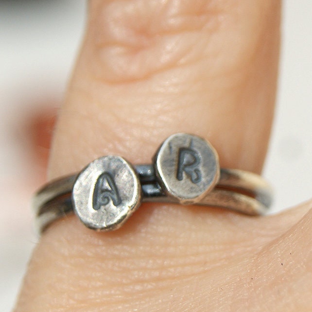 Custom Letter Ring, Organic Silver Jewellery, Distressed Oxidised Ring