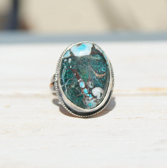 Turquoise Mixed Metals Ring, December Birthstone, Silver and Copper Ring, Boho Jewellery