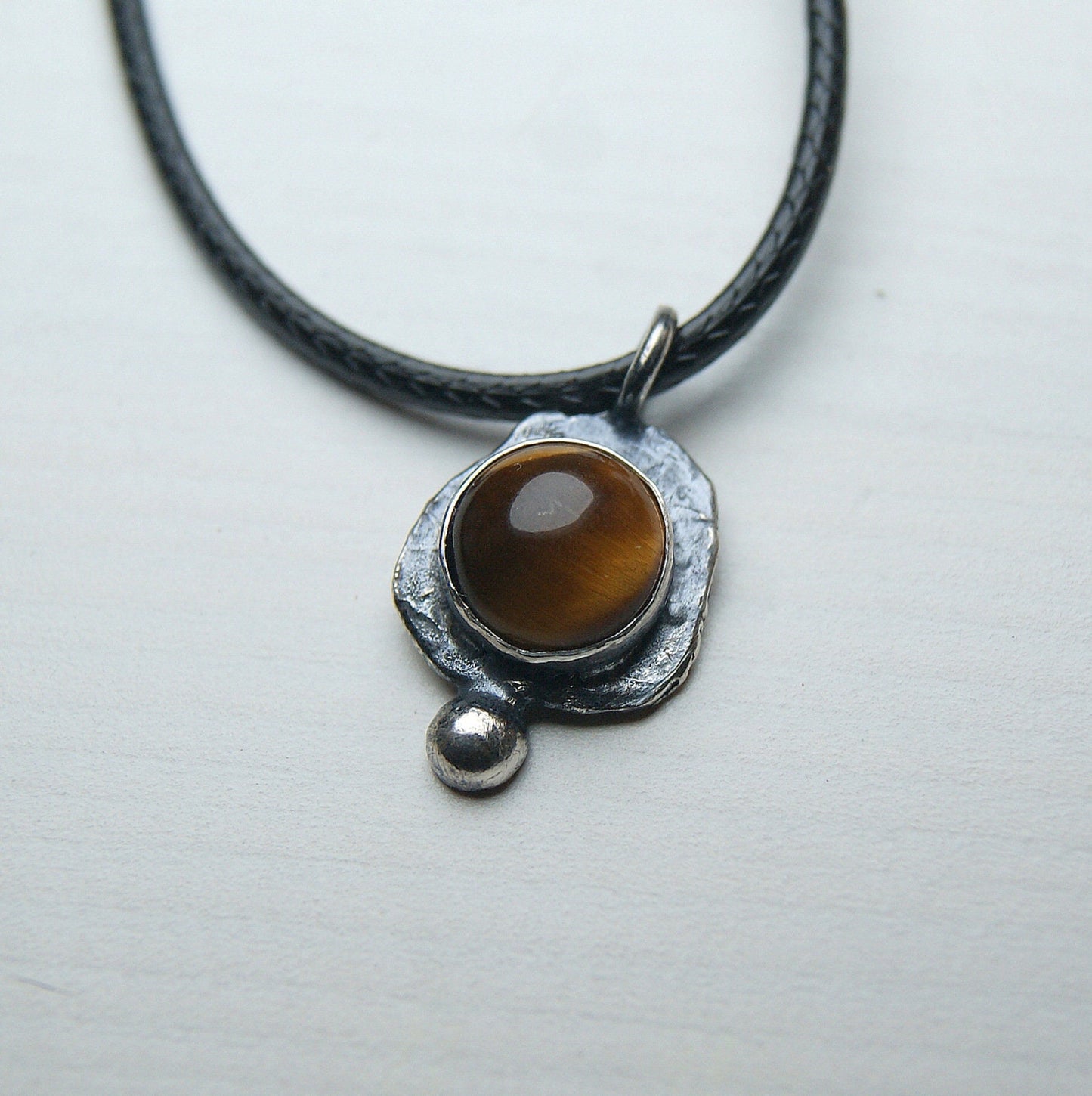 Tigers Eye Gemstone Pendant, Sterling Silver Organic Necklace, Small Rustic Pendant, Boho Necklace, Delicate Oxidised Pendant