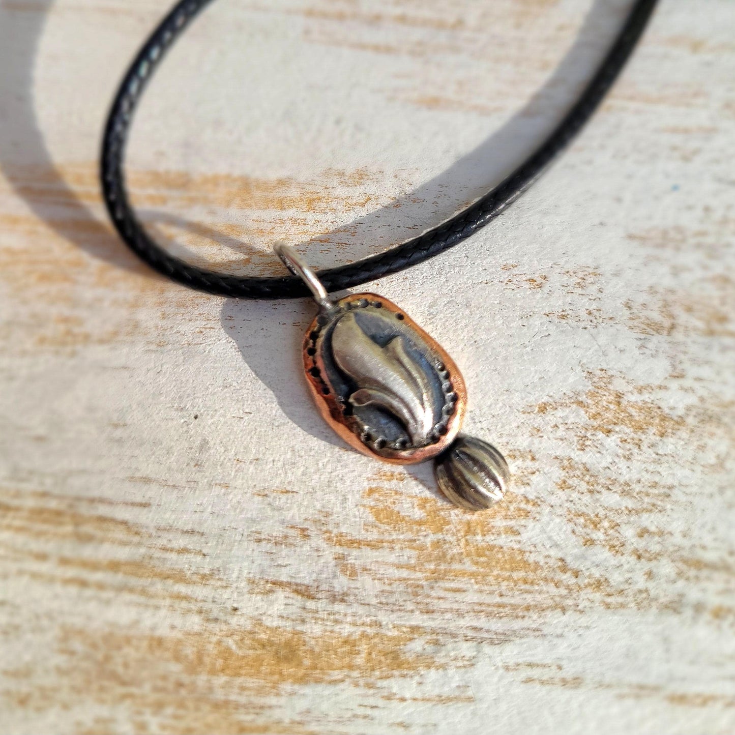 Silver and Copper Floral Pendant