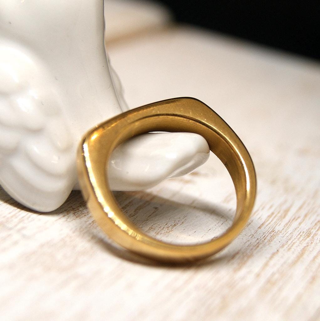 Personalised Ring, Golden Signet Ring, Engraved Pinky Ring