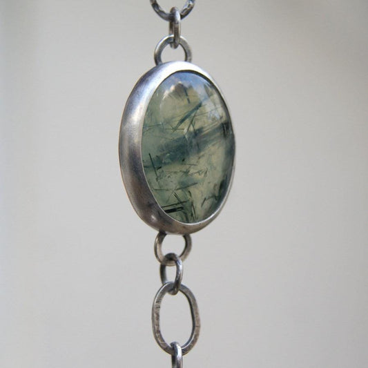 Prehnite Links Bracelet, Mixed Metal Bracelet, Silver Rustic Jewellery