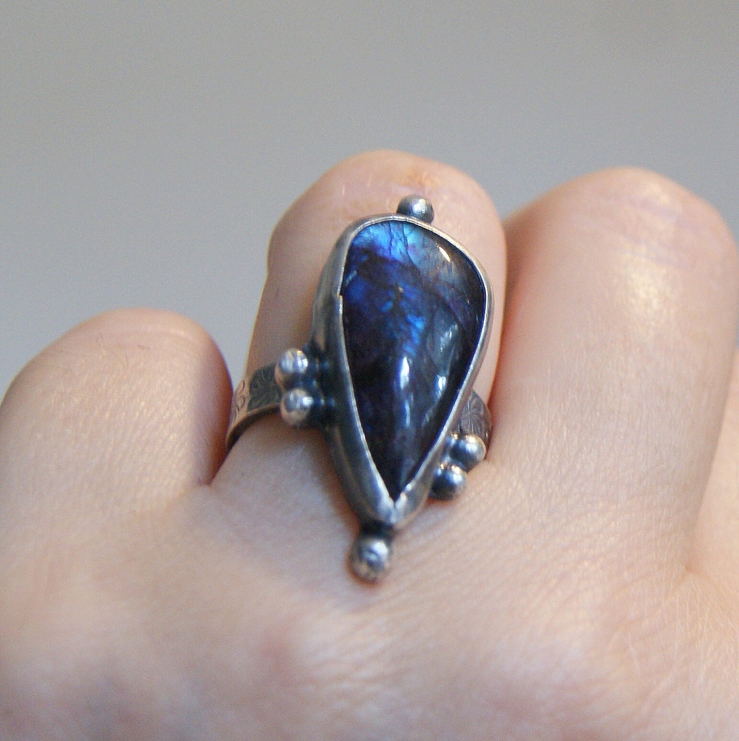 Labradorite Sterling Silver Ring, Boho Jewellery, Rustic Silver Ring