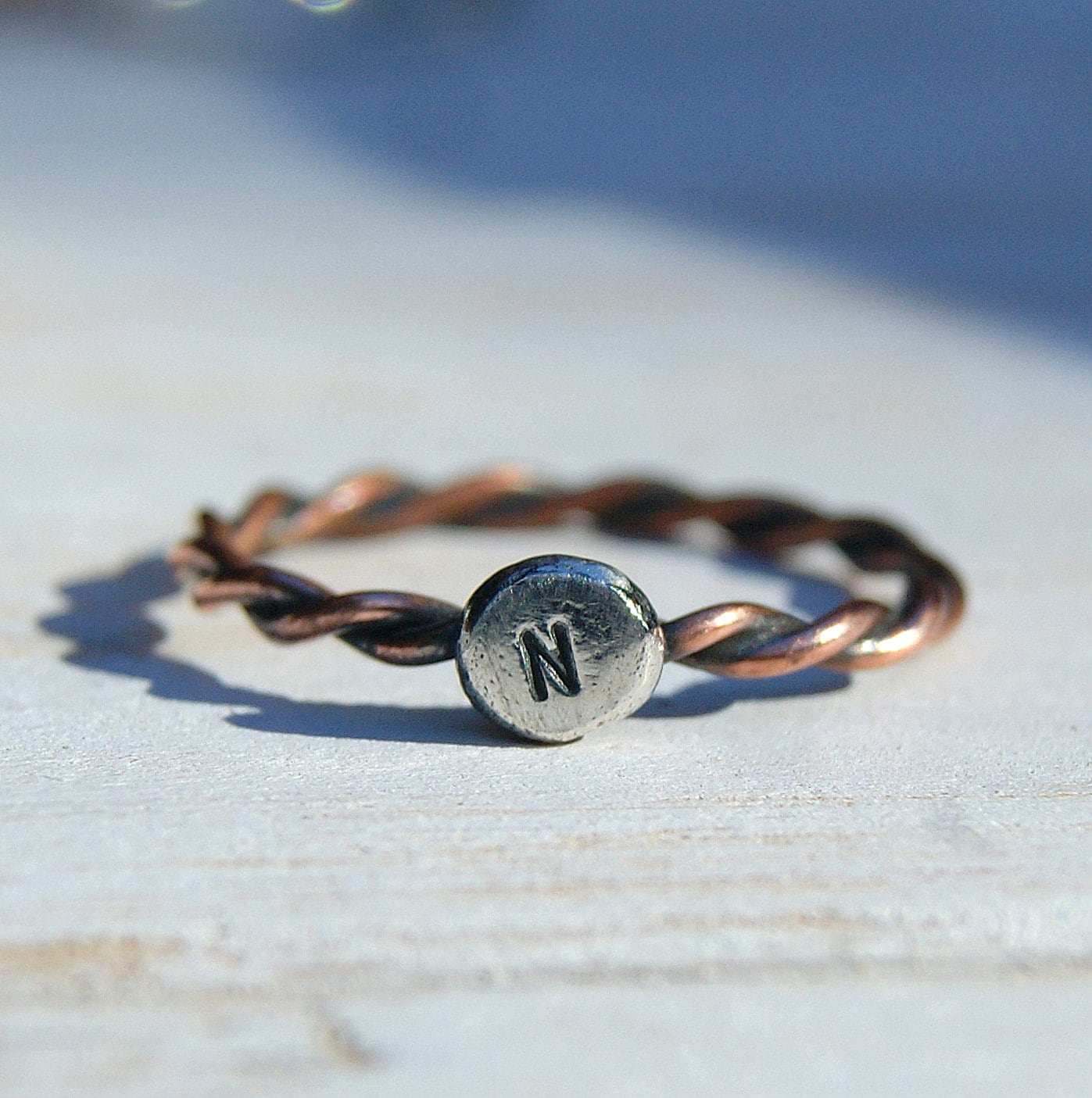 Personalised Ring, Rustic Oxidised Jewellery, Copper And Silver Ring, Twist Band Ring