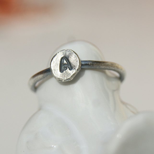 Custom Letter Ring, Organic Silver Jewellery, Distressed Oxidised Ring