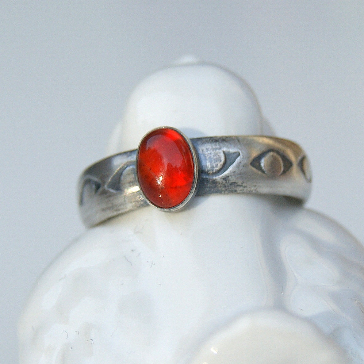 Carnelian Ring, Red Stone Ring, Sterling Silver Ring Size UK Q or US 8