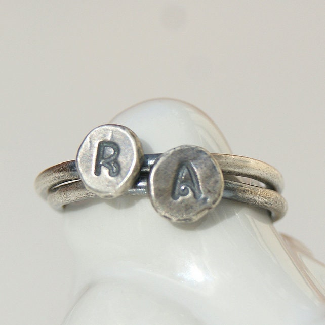 Custom Letter Ring, Organic Silver Jewellery, Distressed Oxidised Ring