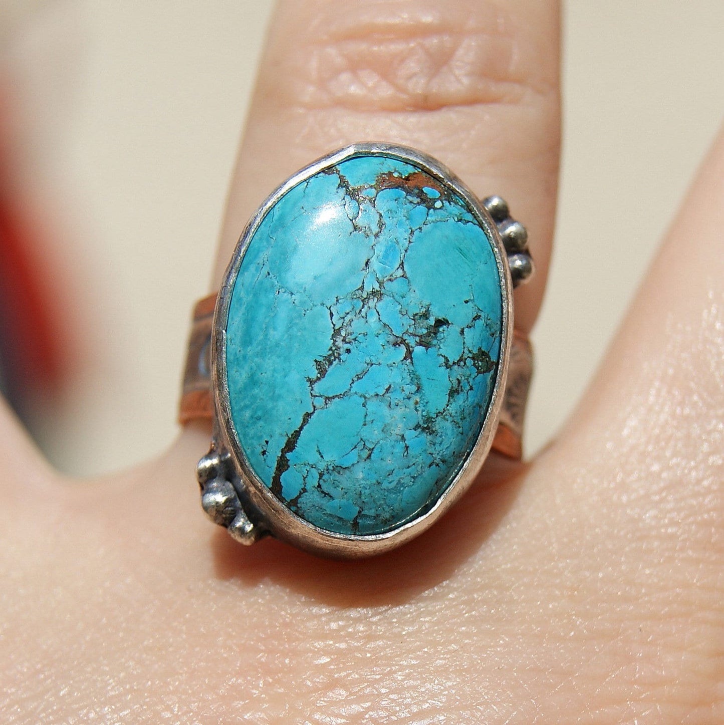 Large Turquoise Ring, Rustic Jewellery, December Birthstone, Gemstone Boho Ring