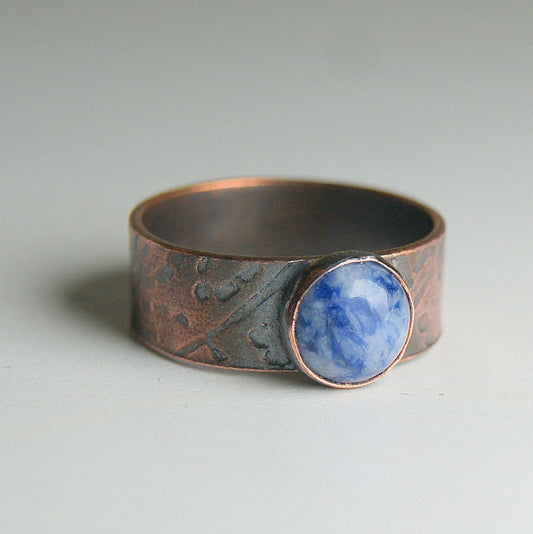 Sodalite Copper Ring, Blue Stone Ring, Pure Copper Jewellery, Rustic Oxidised Ring