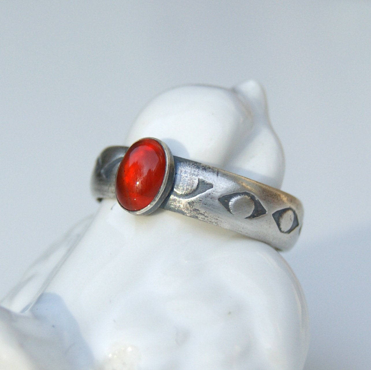 Carnelian Ring, Red Stone Ring, Sterling Silver Ring Size UK Q or US 8