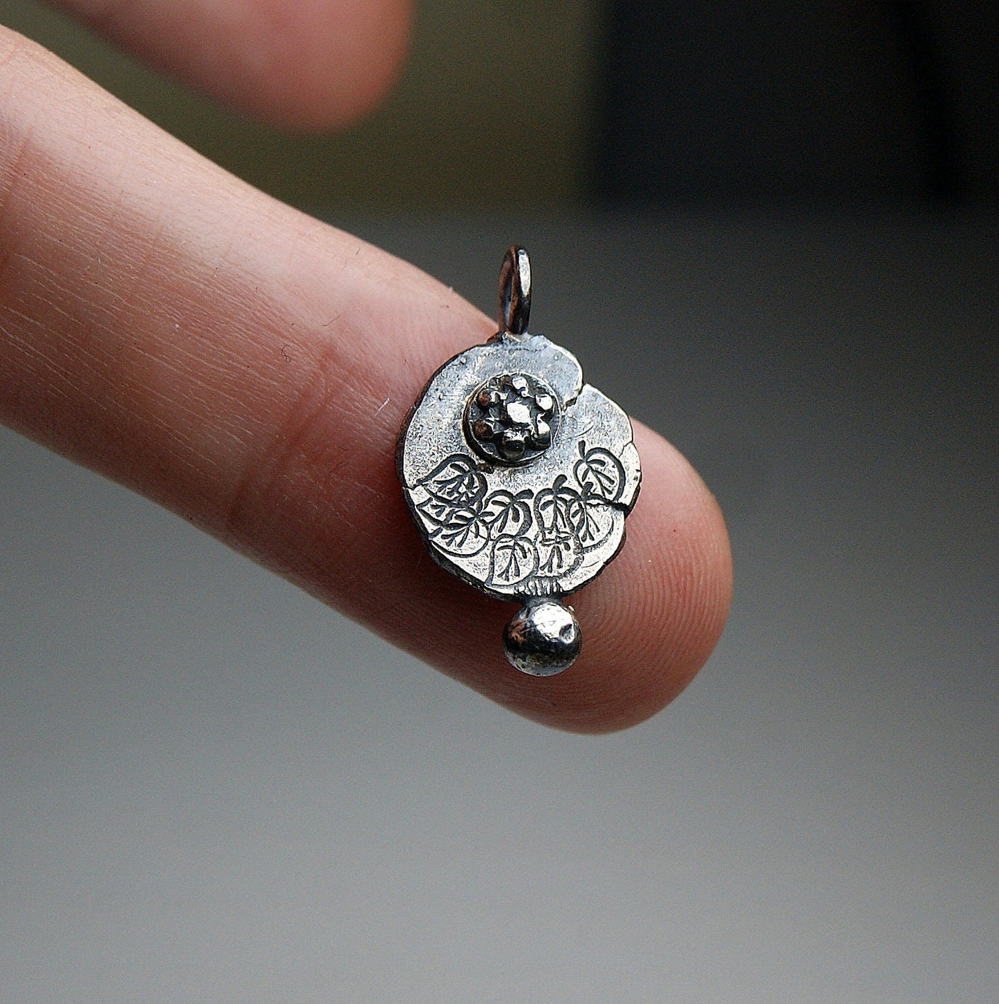 Sterling Silver Flower Pendant, Silver Organic Necklace, Small Rustic Pendant, Boho Necklace, Delicate Oxidised Pendant