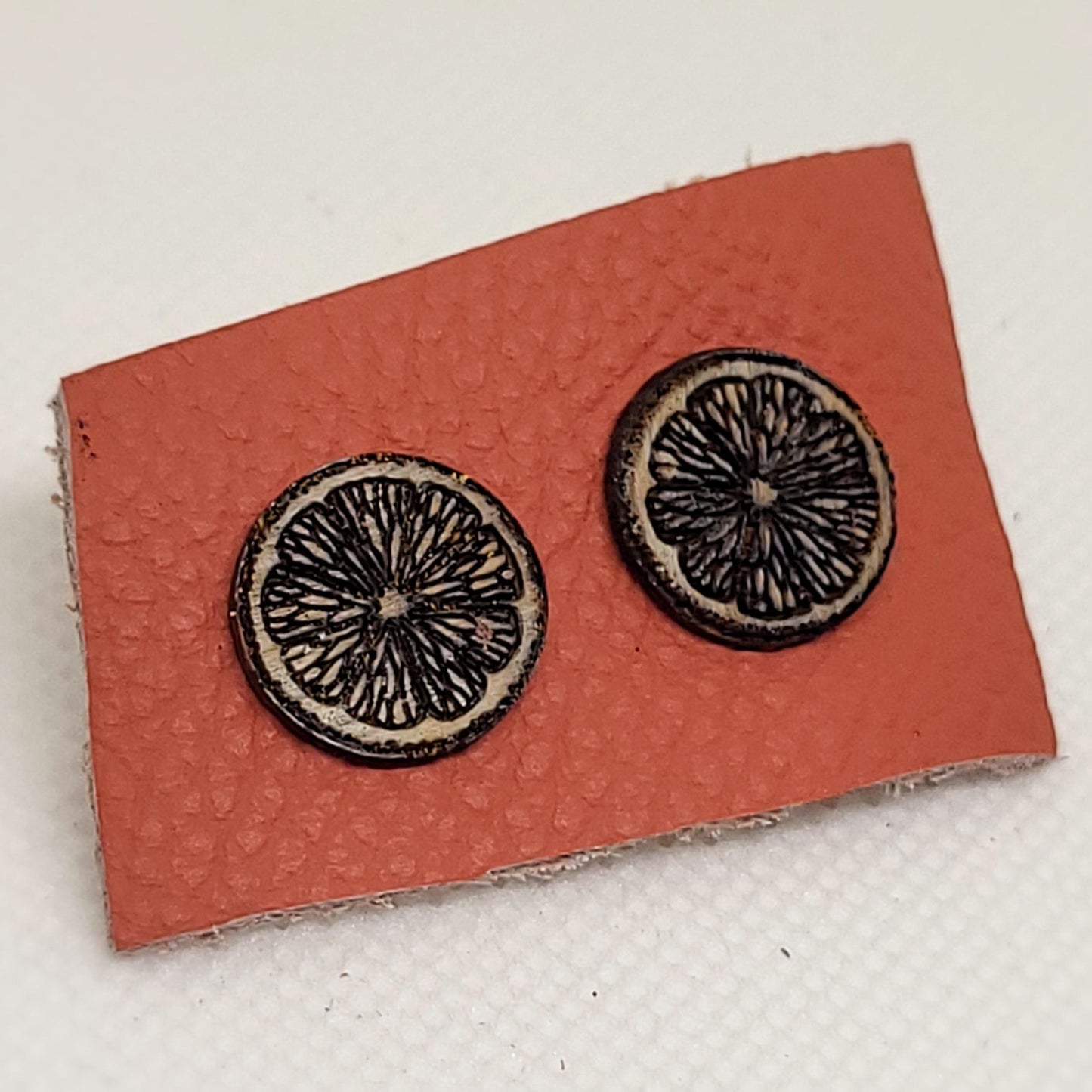 Orange Fruit Boho Earrings, Wooden Stud Earrings, Laser Engraved Earrings, Celestial Jewellery