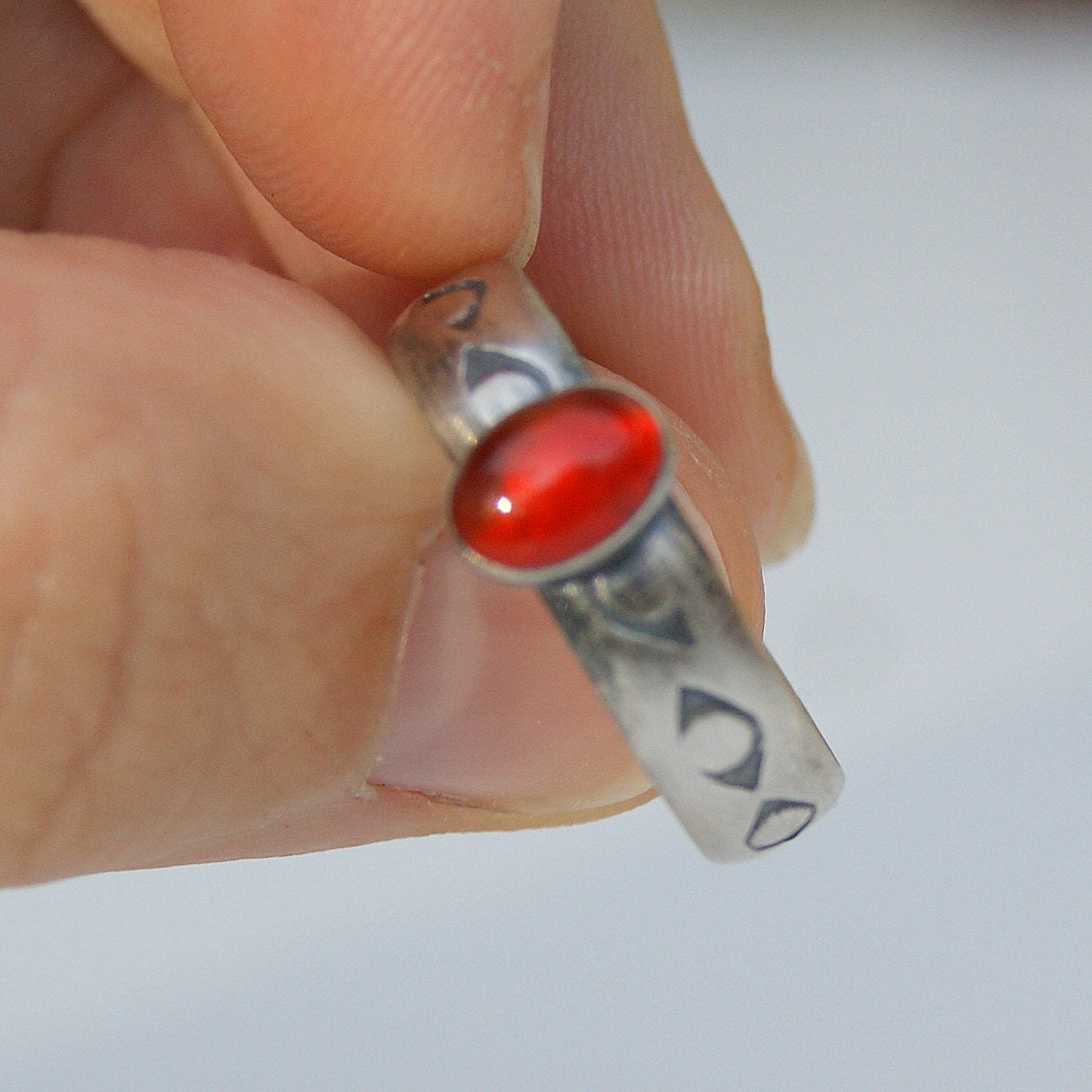 Carnelian Ring, Red Stone Ring, Sterling Silver Ring Size UK Q or US 8