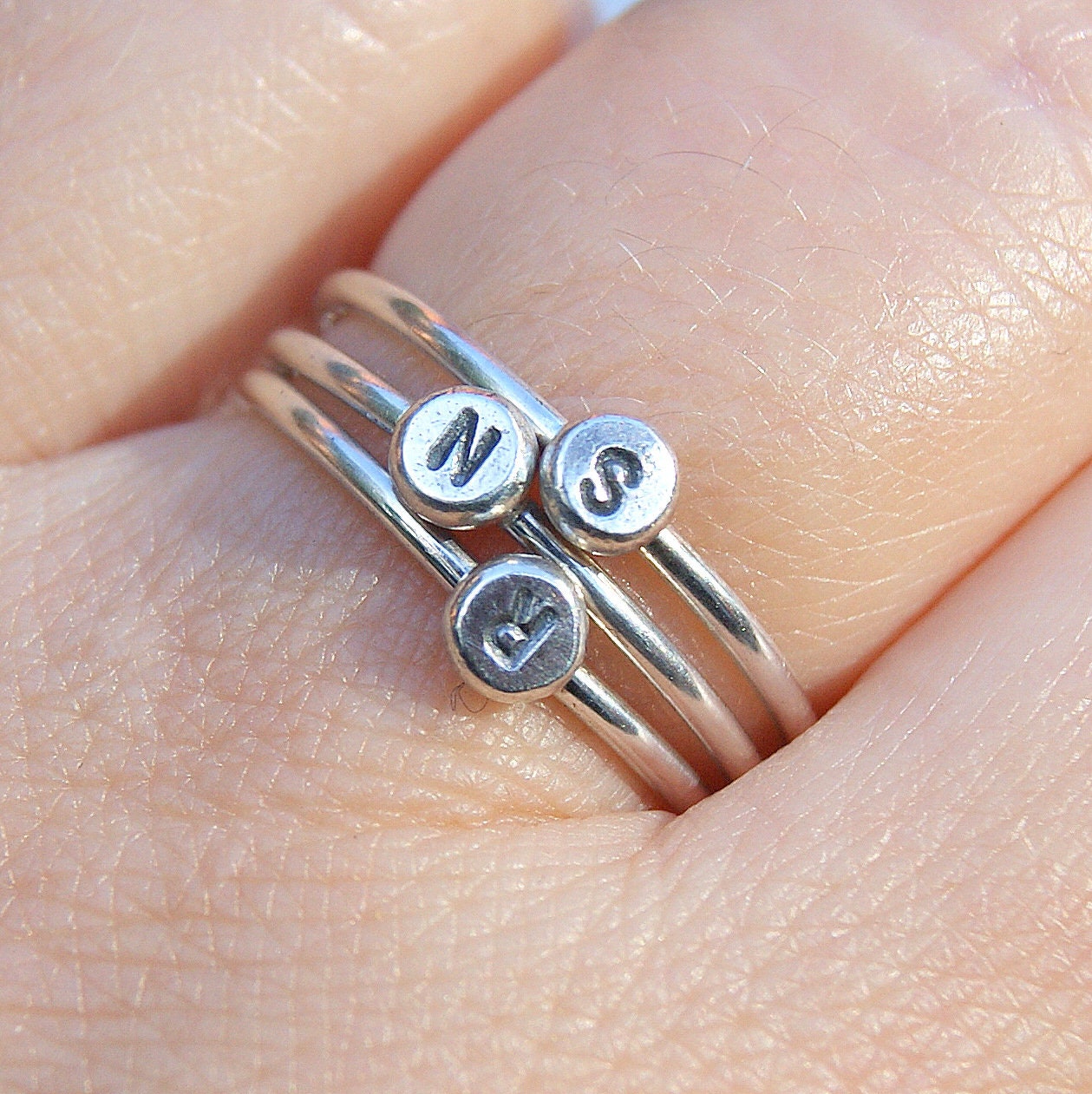 Personalised Initial Ring, Delicate Stacking Ring, Letter Ring, Hand Stamped Jewellery