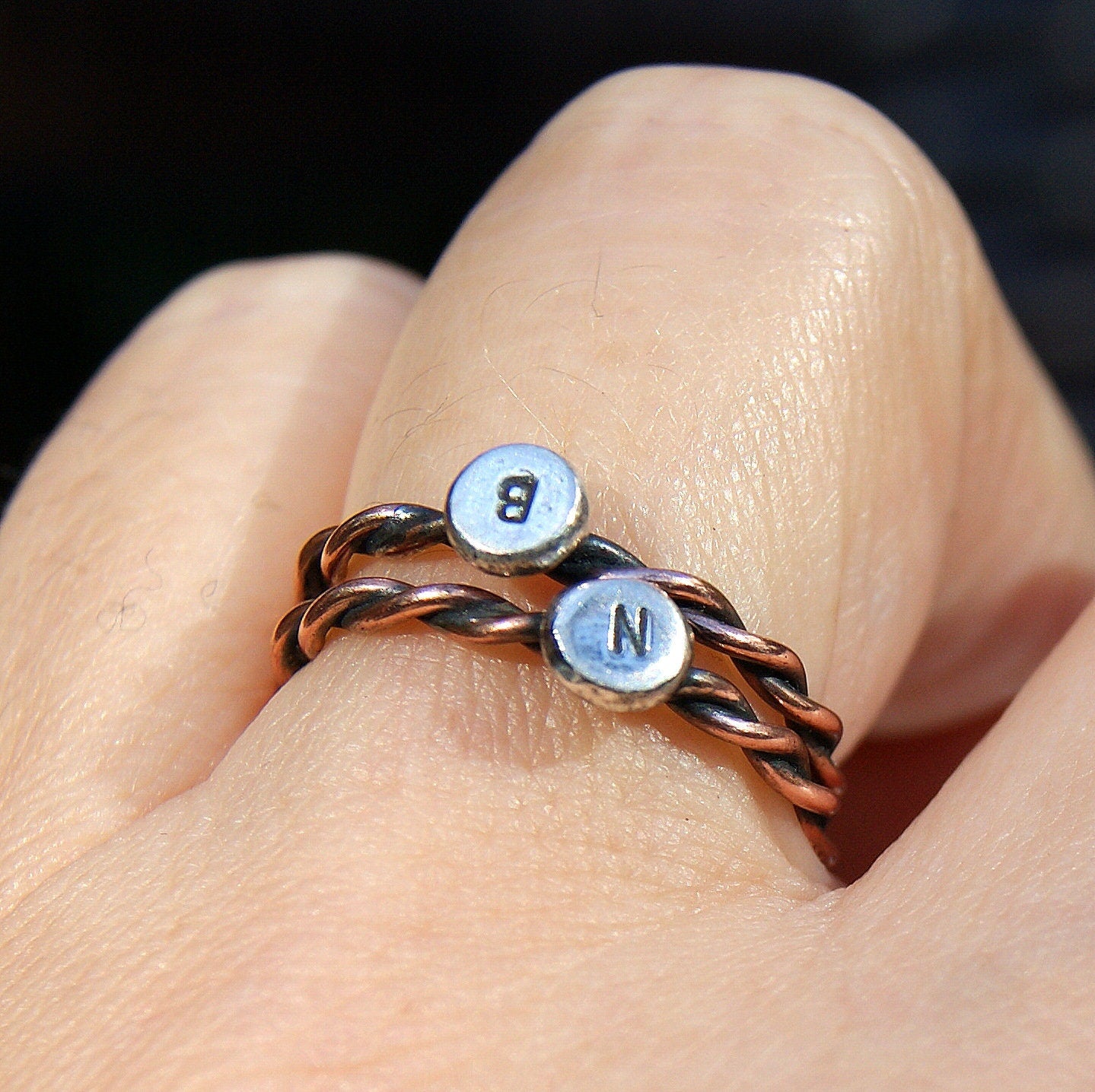 Personalised Ring, Rustic Oxidised Jewellery, Copper And Silver Ring, Twist Band Ring