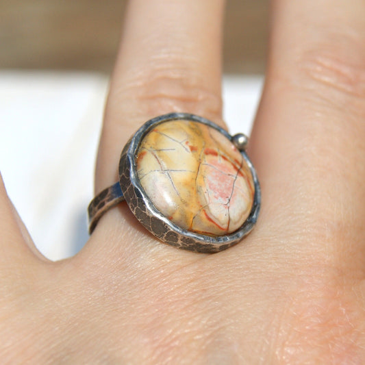 Maligano Indonesian Jasper Ring, Sterling Silver Ring, Boho Jewellery