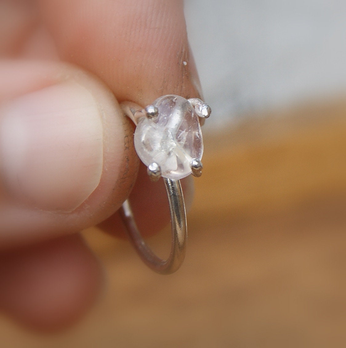 Crystal Quartz Ring, Delicate Stacking Ring, Sterling Silver Pinky Ring