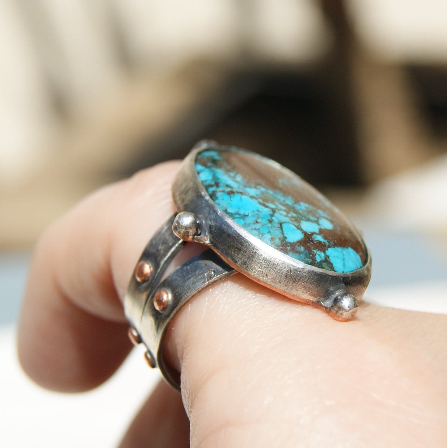 Turquoise Rustic Ring, December Birthstone Ring, Large Rings