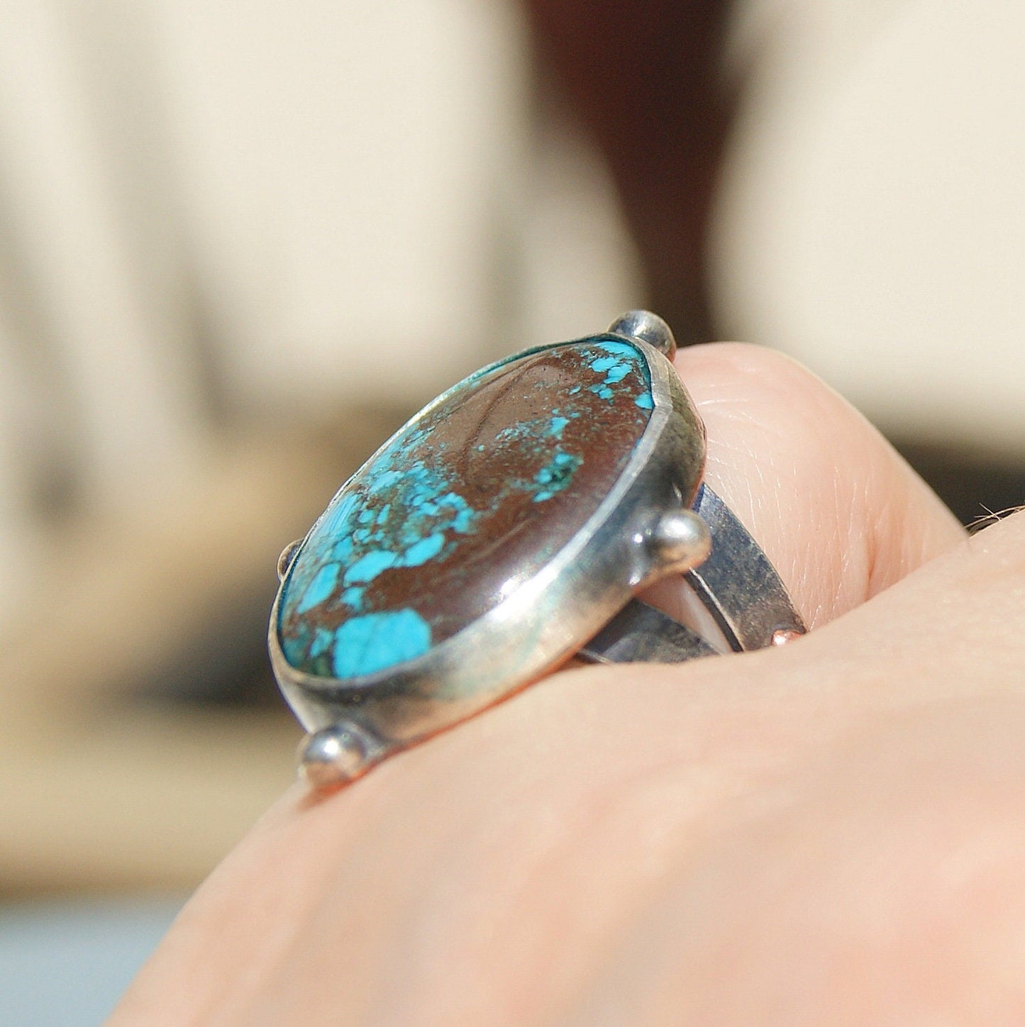 Turquoise Rustic Ring, December Birthstone Ring, Large Rings